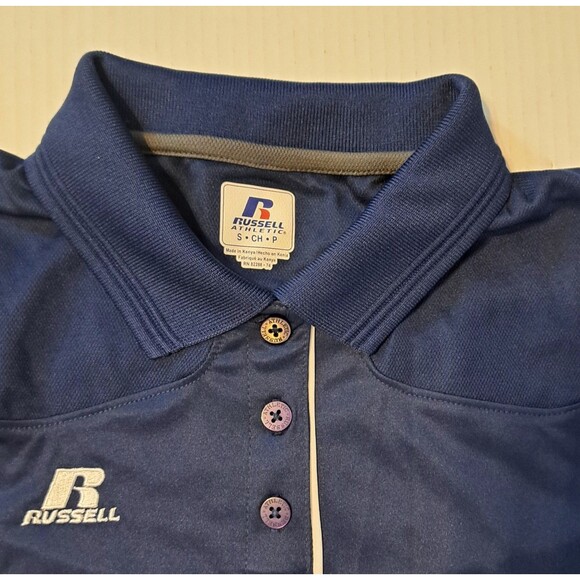 NEW Russell Athletic Women's Small Dri Fit Polo Shirt Navy Blue White Coach NWT - Picture 3 of 5